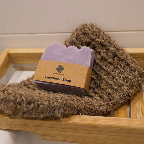 Ziegenhaar-Badehandschuh mit Lavendelseife