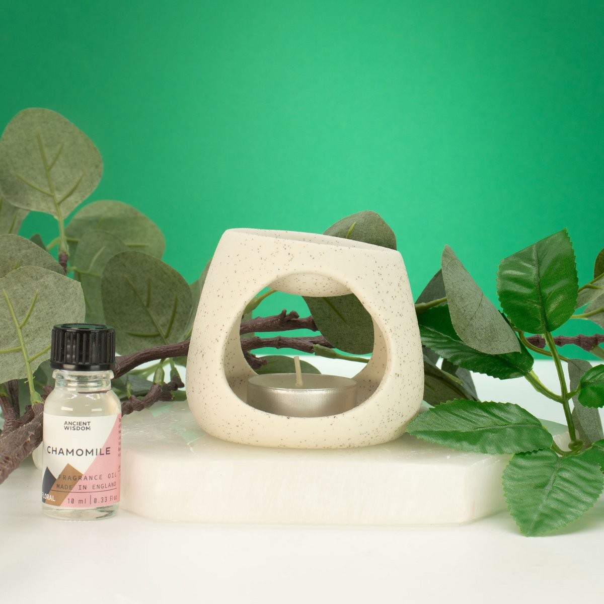 3x bruciatore a olio Zen in ceramica - Ciottolo rotondo - Bianco sporco maculato