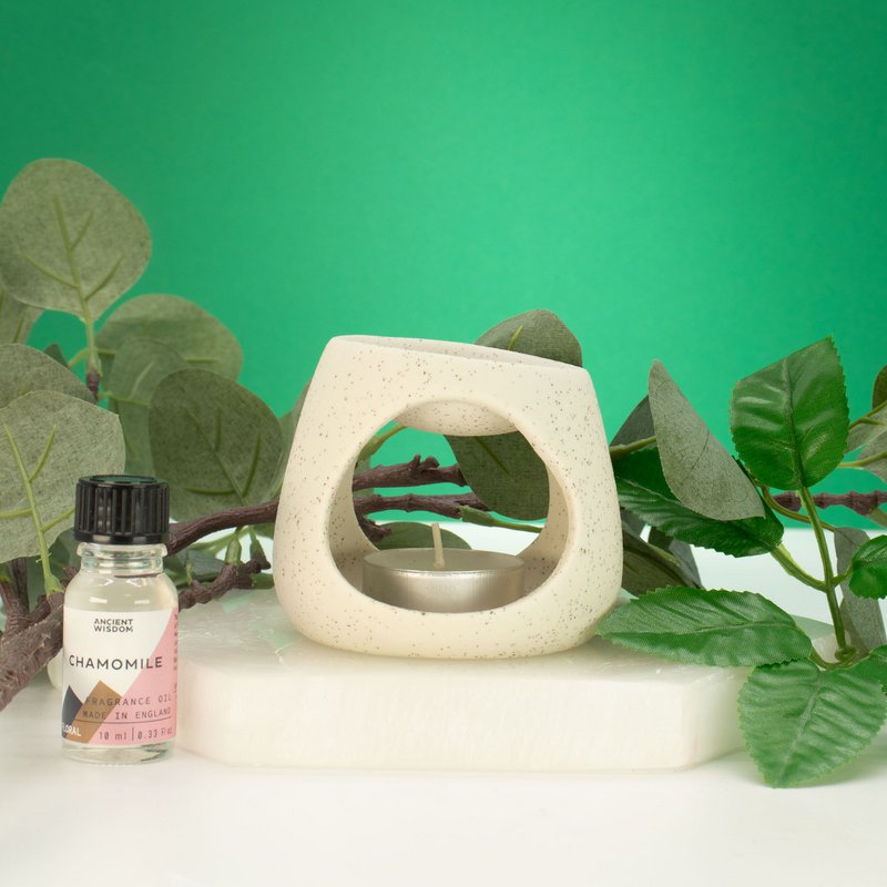 3x bruciatore a olio Zen in ceramica - Ciottolo rotondo - Bianco sporco maculato