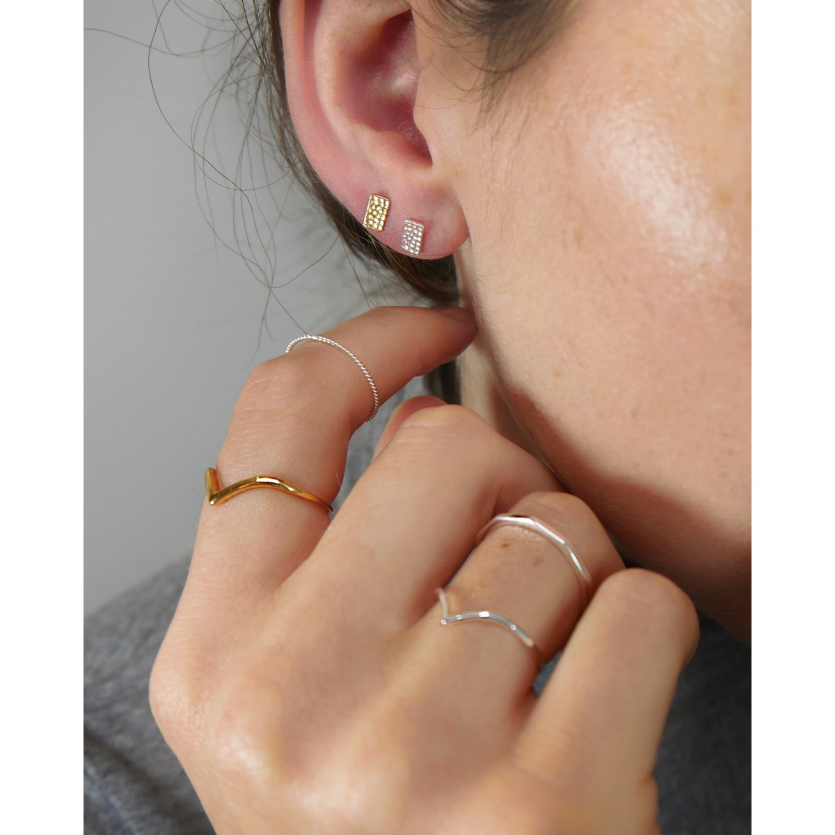 Puristic rectangular ear studs made of 925 sterling silver