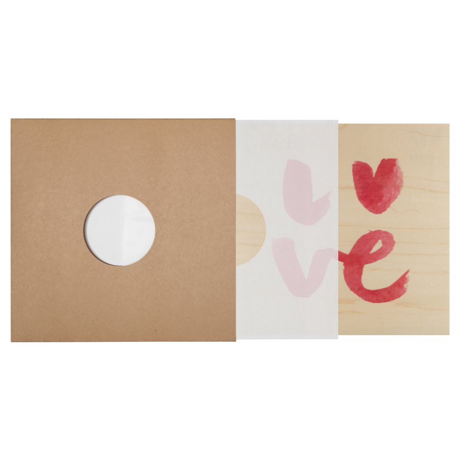 Poster 33T/12 inch in hout p.geschilderde woorden liefde
