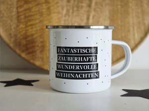 Enamel cups with saying for Christmas