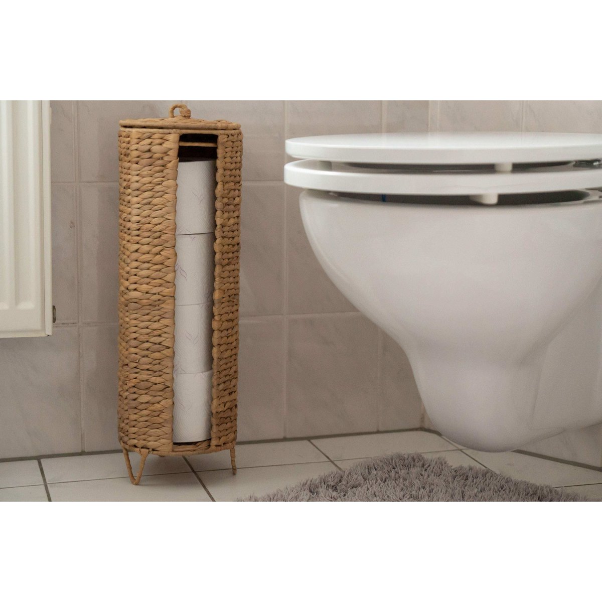 Toiletpapieropslag voor 4 toiletten, gevlochten van waterhyacint