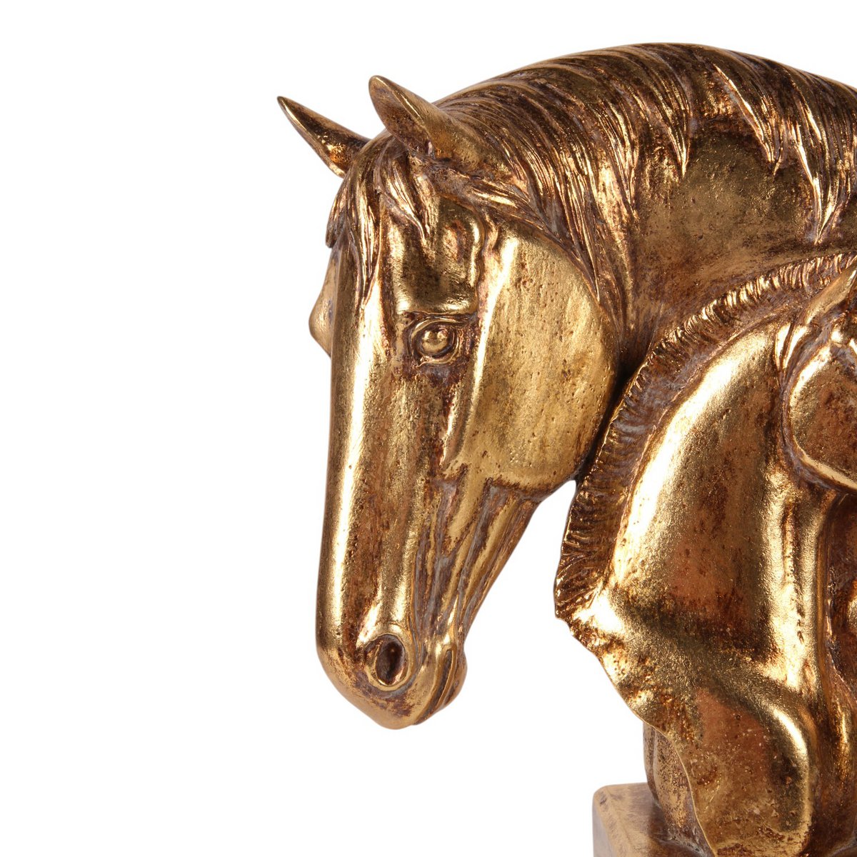 Doppelte Pferdekopfskulptur – Gold – Harz