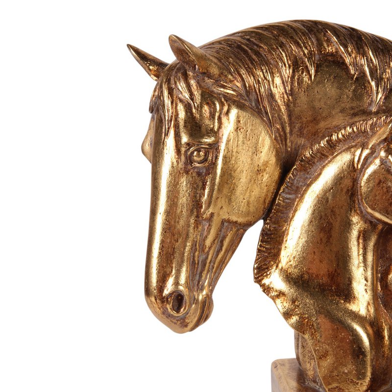 Doppelte Pferdekopfskulptur – Gold – Harz