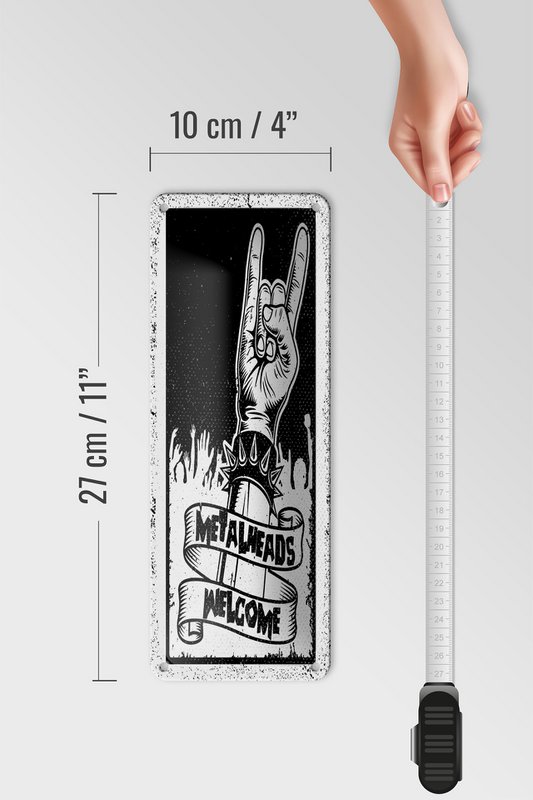 Blechschild Spruch 27x10 cm Metalheads welcome Stachelarmband Deko Schild