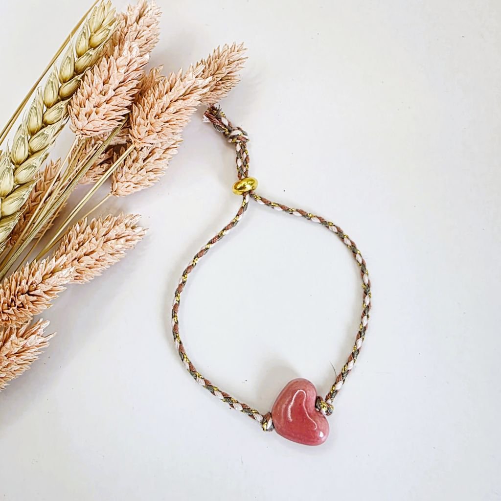 Vintage Pink Heart Braided Bracelet