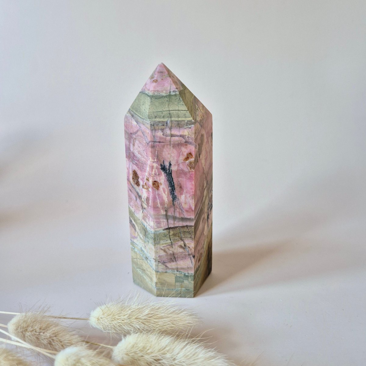 XL Rhodonite Tower - Powerful healing in Pink & Black