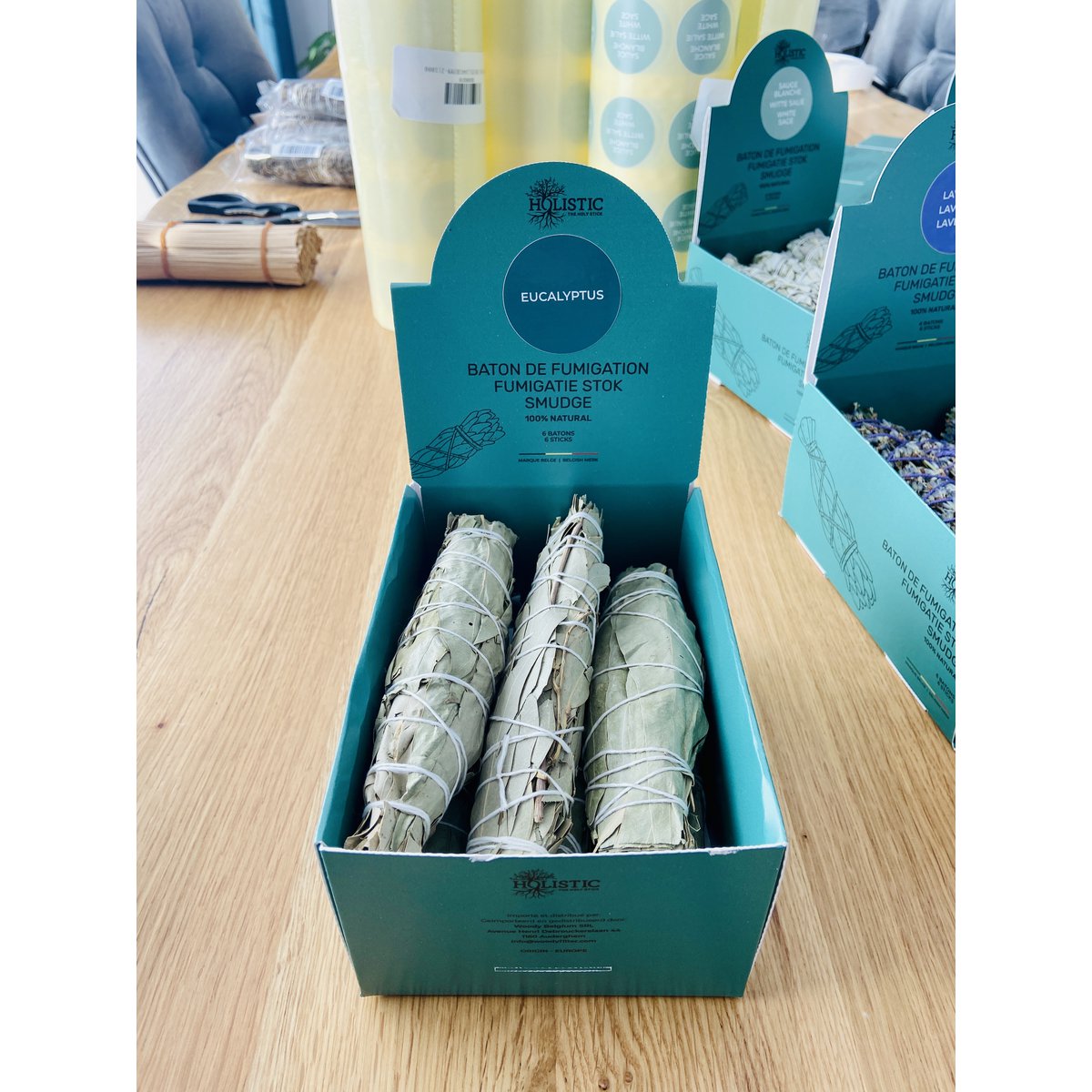 6 Eukalyptus Smudge-Display-Box mit 6 Begasungsstöcken am Eukalyptus