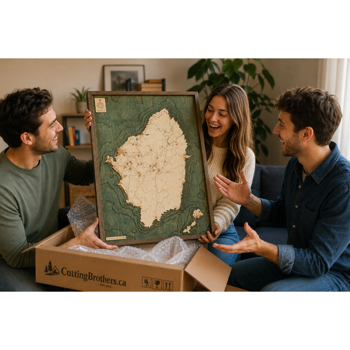 NAXOS - Mapa de pared de madera 3D - versión L