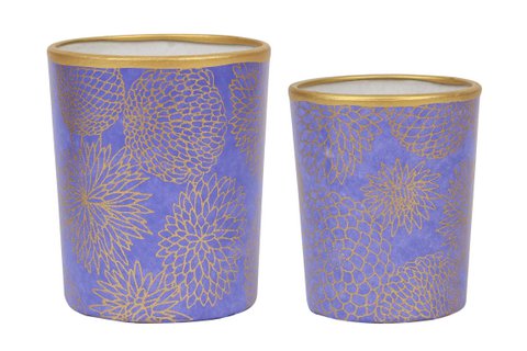 Small tealight holder made of glass & Chiyogami paper | Big chrysanthemum / Lilac | Hand made