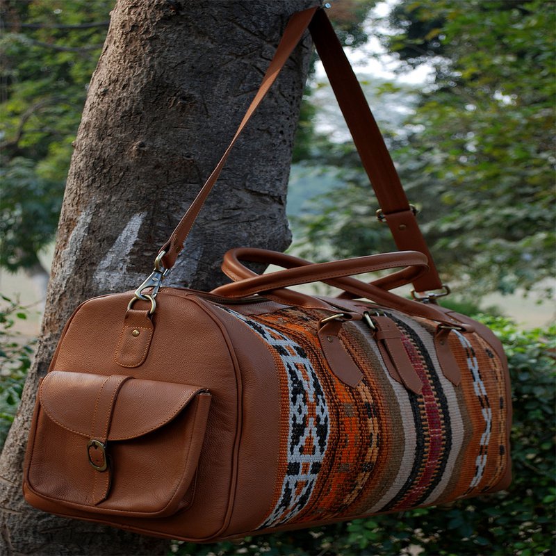 Kilim læder metallisk bronze duffeltaske