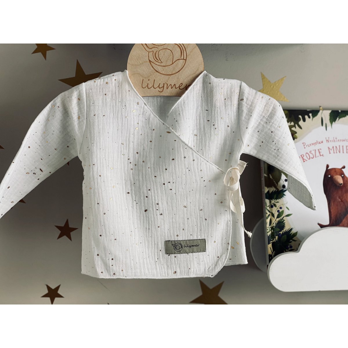 100 % Öko-Tex-zertifiziertes Baby-Outfit aus Bio-Musselin: Leggings und Wickeloberteil, Größe: 52–64, 68–74