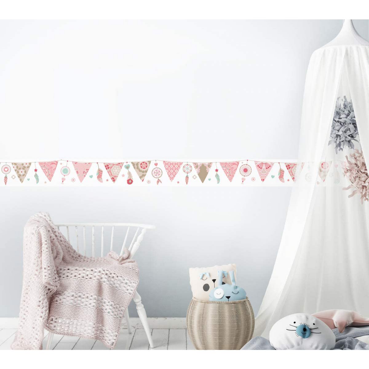 Bordüre „Traumfänger & Wimpel” Rosa/Mint/Beige