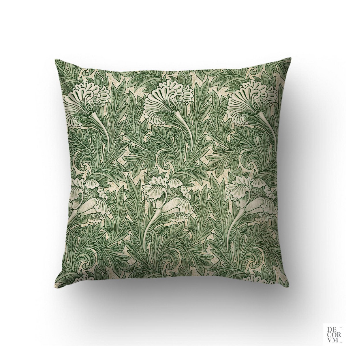 Vintage William Morris Green Tulip Throw Pillow Cover | WIM012