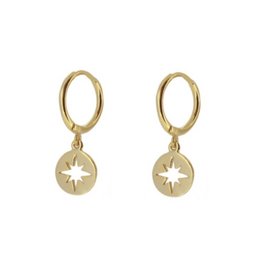 Elegant gold-tone hoop earrings with a dangling star charm, perfect for adding a touch of sparkle to any outfit.