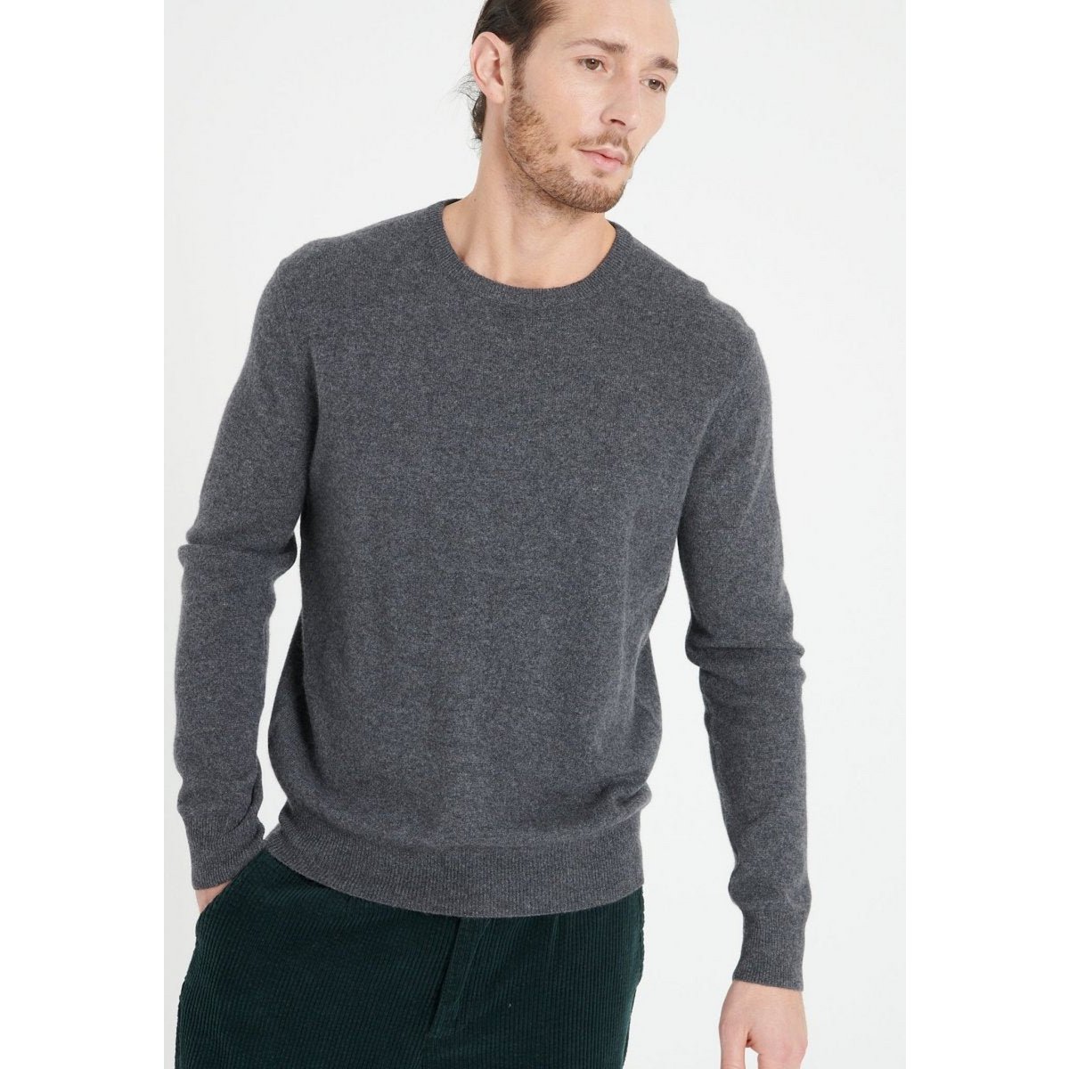 LUKE 2 Jersey de cachemir gris antracita con cuello redondo