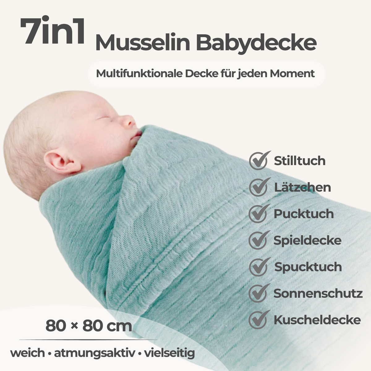 Jade green 4 in 1 Muslin Baby Blanket