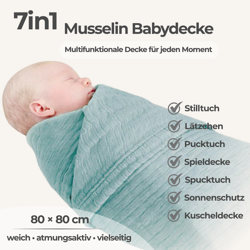 Jade green 4 in 1 Muslin Baby Blanket