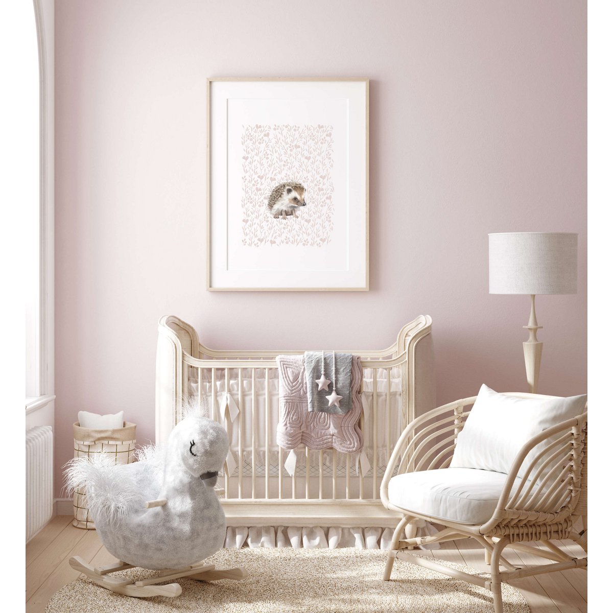Impression d’art de pépinière de hérisson, affiche de renard, affiche de hérisson mignonne, affiche de chambre de filles roses, impression boisée, impression de renard mignon, impression d’art de pépinière de filles, chambre de filles