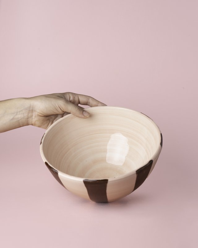 Ceramic Salad Bowl 21cm - Brown and Pink / Chocolate