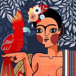 Frida Kahlo - portræt med papegøje
