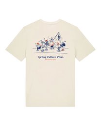  Cream unisex t-shirt with cycling mountains graphic print and "Cycling Culture Vibes" text design
