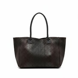 LOLA – Sac en cuir italien embossé python – Chocolate