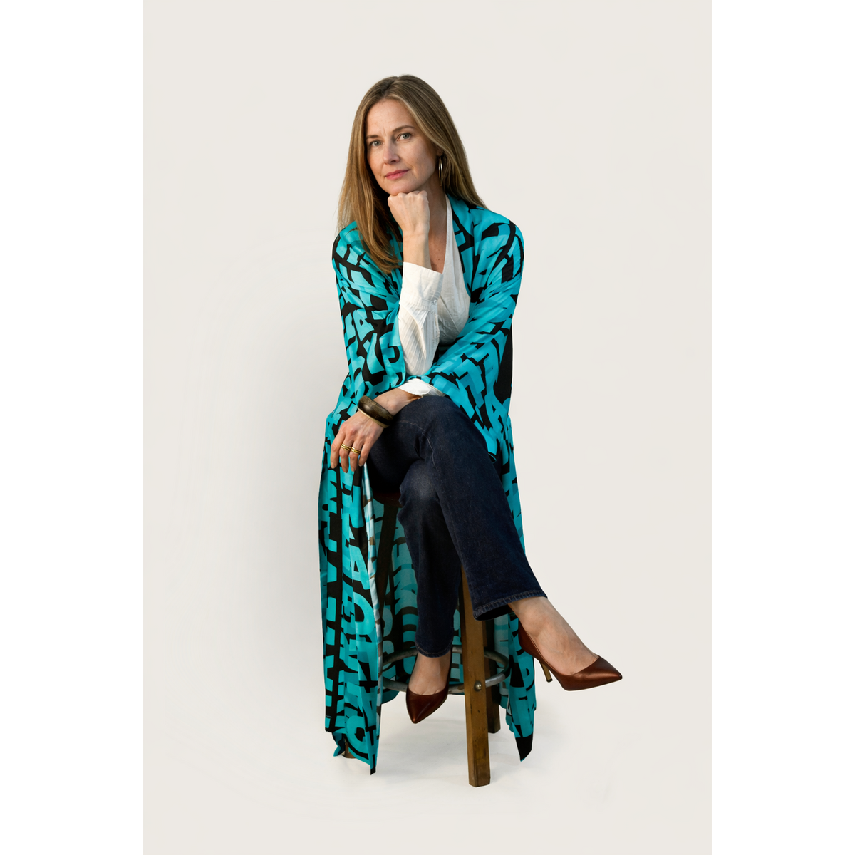 Kimono, JUDY - dark brown/turquoise