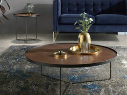 Round coffee table in Walnut wood and black steel