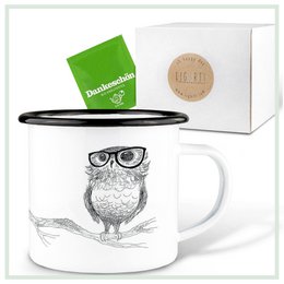 Emailletasse – Brilleneule