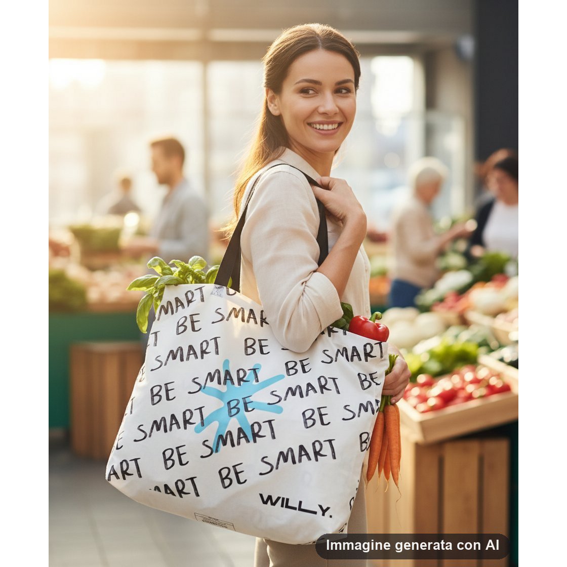 Einkaufstasche mit Stern-Slogan-Aufdruck – wiederverwendbarer Einkauf