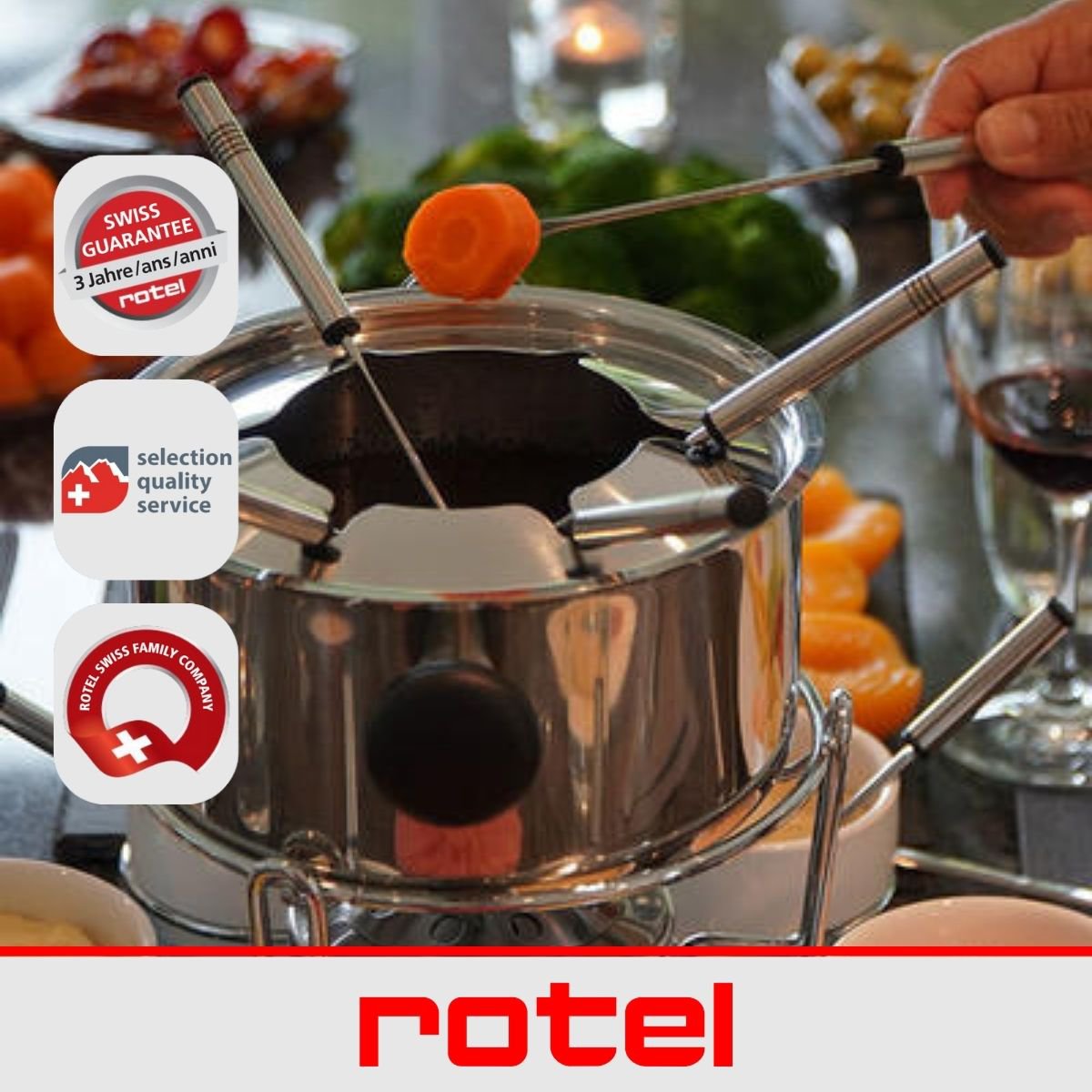 Burgundowy zestaw do fondue dla 6 osób, średnica 17 cm Rotel Swiss Tradition
