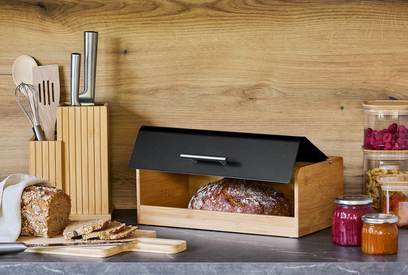 Brotkasten, Bambus/Metall/Edelstahl, schwarz FSC 100%