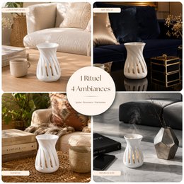 Parfumbrander uit de serie Céramy – Wit Corta – Gelakte keramische kaarsenhouder – Verspreiding van geurende was, etherische oliën – Decoratief cadeau-idee