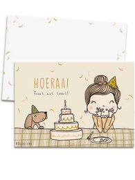 carte + enveloppe - Hourra ! Faire la fête avec un gâteau !