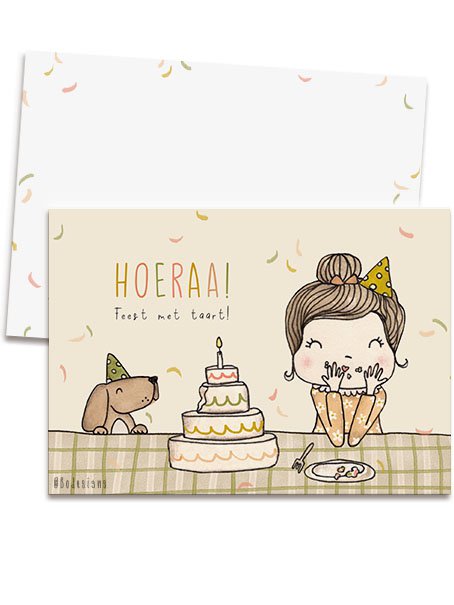 carte + enveloppe - Hourra ! Faire la fête avec un gâteau !