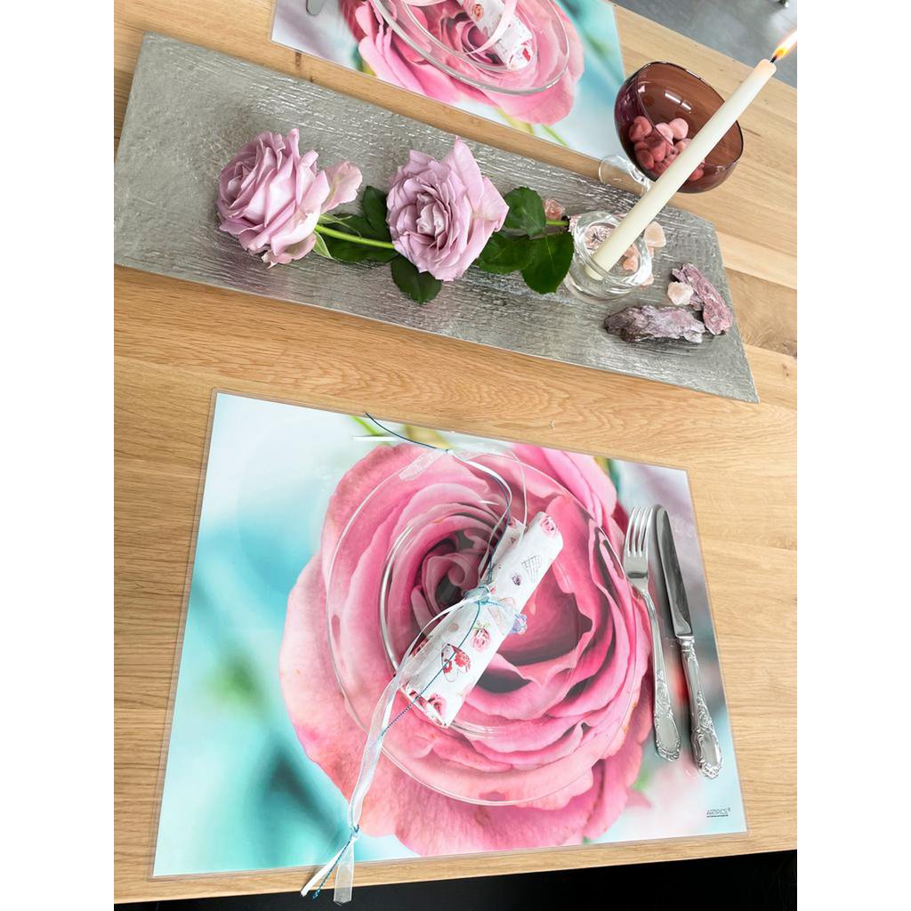 Artipics Manteles Individuales Rosa Rosa 4 Piezas Manteles Individuales Lavables De Plástico Cada 42 x 30 cm Manteles Individuales Flores Decoración De Mesa Para Cocina/Comedor/Invitados/Interior/Exterior