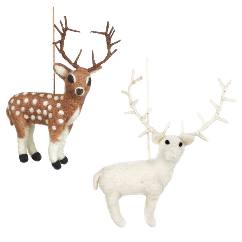 Handmade Felt Brown Stag Biodegradable Hanging Decoration