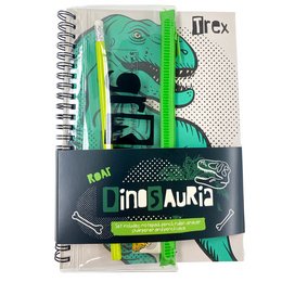 Dinosauria Ringgebundener Notizblock und Federmäppchen, 6-teiliges Briefpapier-Set