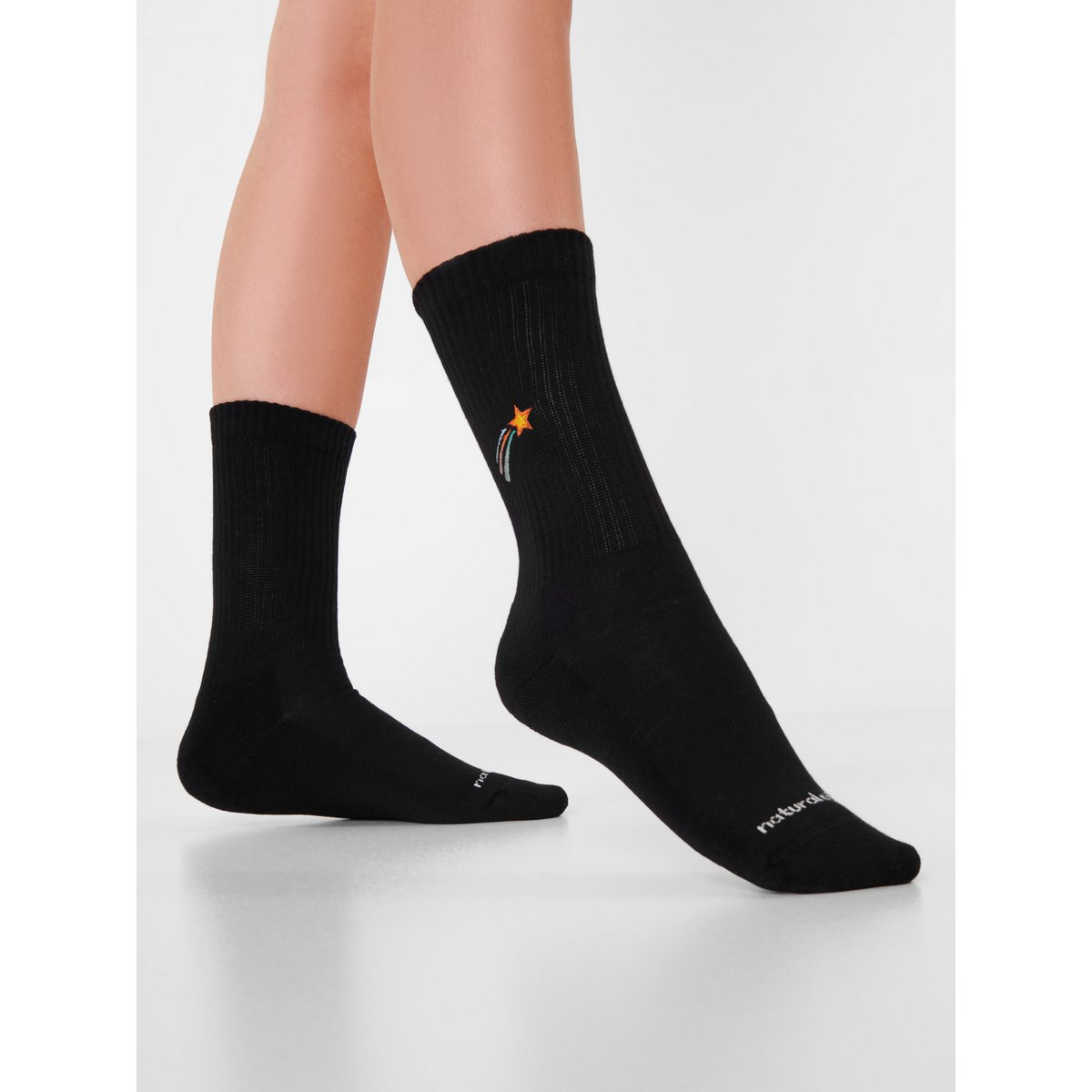 Organic Shooting Star Socks - Black tennis socks with embroidered shooting star