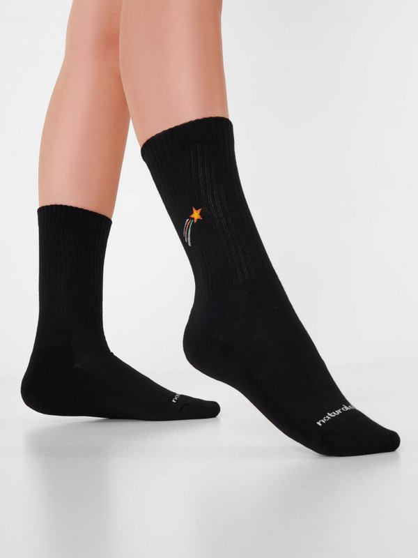 Organic Shooting Star Socks - Black tennis socks with embroidered shooting star
