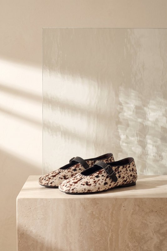 LIZA COW PRINT – Hair-On-Leder-Mary-Jane-Ballerinas