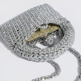 “Kalliopi metallics” crochet handbag with extra crossbody strap silver