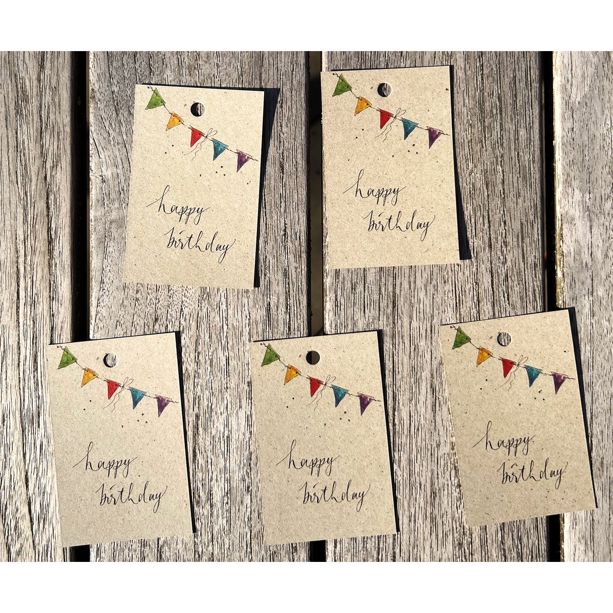 5 x cadeau -tags voor verjaardag | Gelukkige verjaardag | Kleurrijke wimpel | 85 x 55 mm