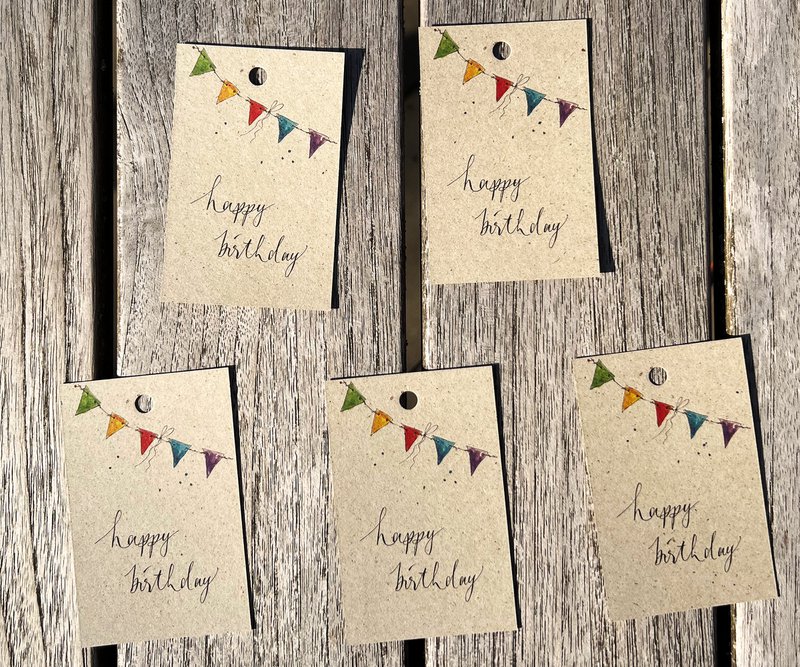 5 x cadeau -tags voor verjaardag | Gelukkige verjaardag | Kleurrijke wimpel | 85 x 55 mm