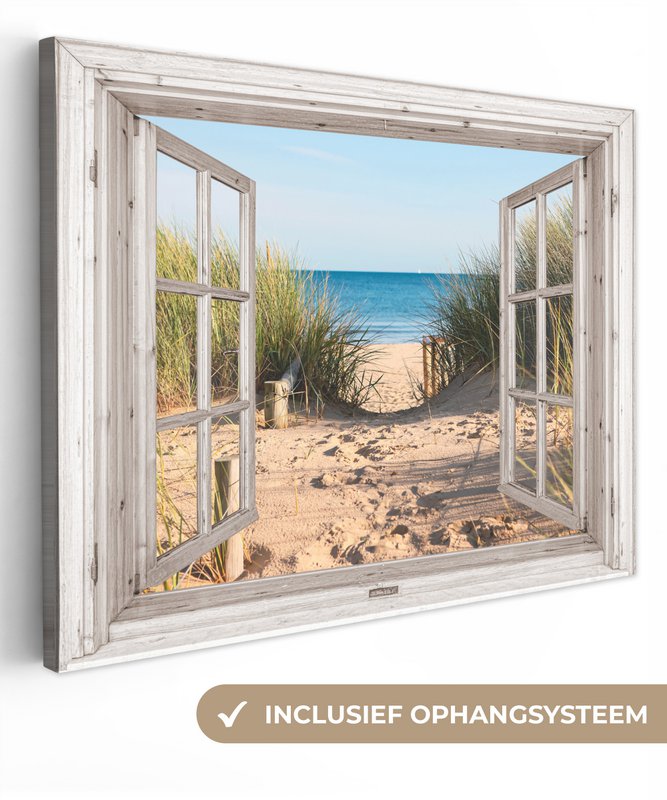 Canvas Maleri - Wall Decoration - View - Beach - Sea - Dunes - Sand - Water - Helmgras