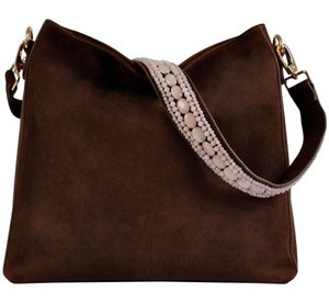 BOHO IBIZA BAG - Rose Schultergurt (70cm) + Wildledertasche (Kakao)