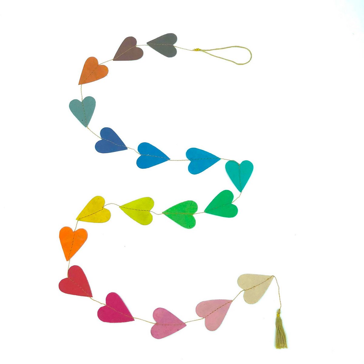 Luna-Leena garland hearts multicolored - thick ecopaper - vertical  - L 2m - handmade in Nepal