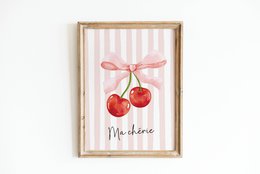 Impresión de Ma Cherie, cartel de cereza, cartel de lazo de cereza, impresión de coqueta, cartel de habitación de niñas rosa, cartel de guardería de niñas